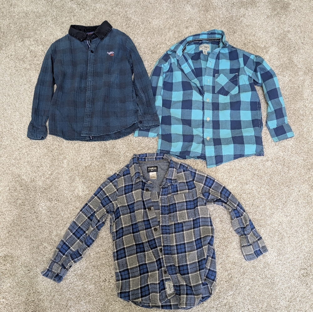 Lot of 3 Long Sleeve Checked Boys Shirts - Size 6/7
